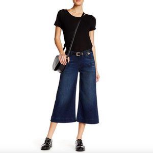 Genetic Denim dark wash flared cropped jeans denim culottes Leah Lennox stretch